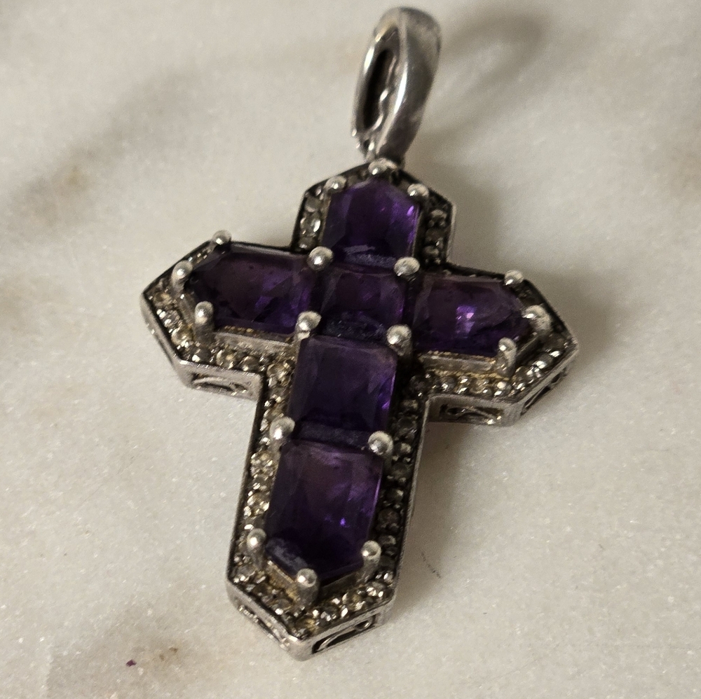 Amethyst and Sterling Silver Cross Pendant